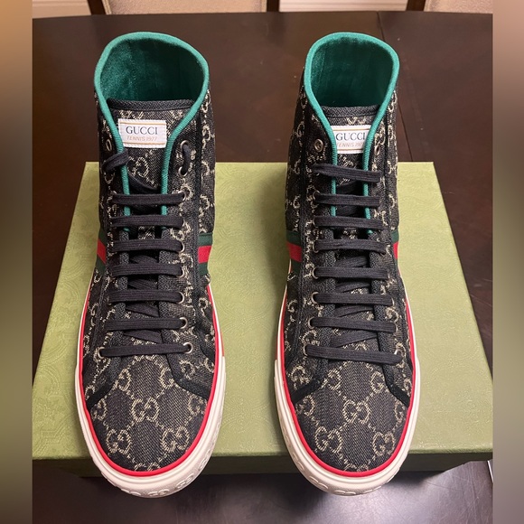 New Gucci Tennis 1977  GG Supreme Denim High Sneaker Shoes Size UK 12 / US 12.5 - Picture 6 of 16